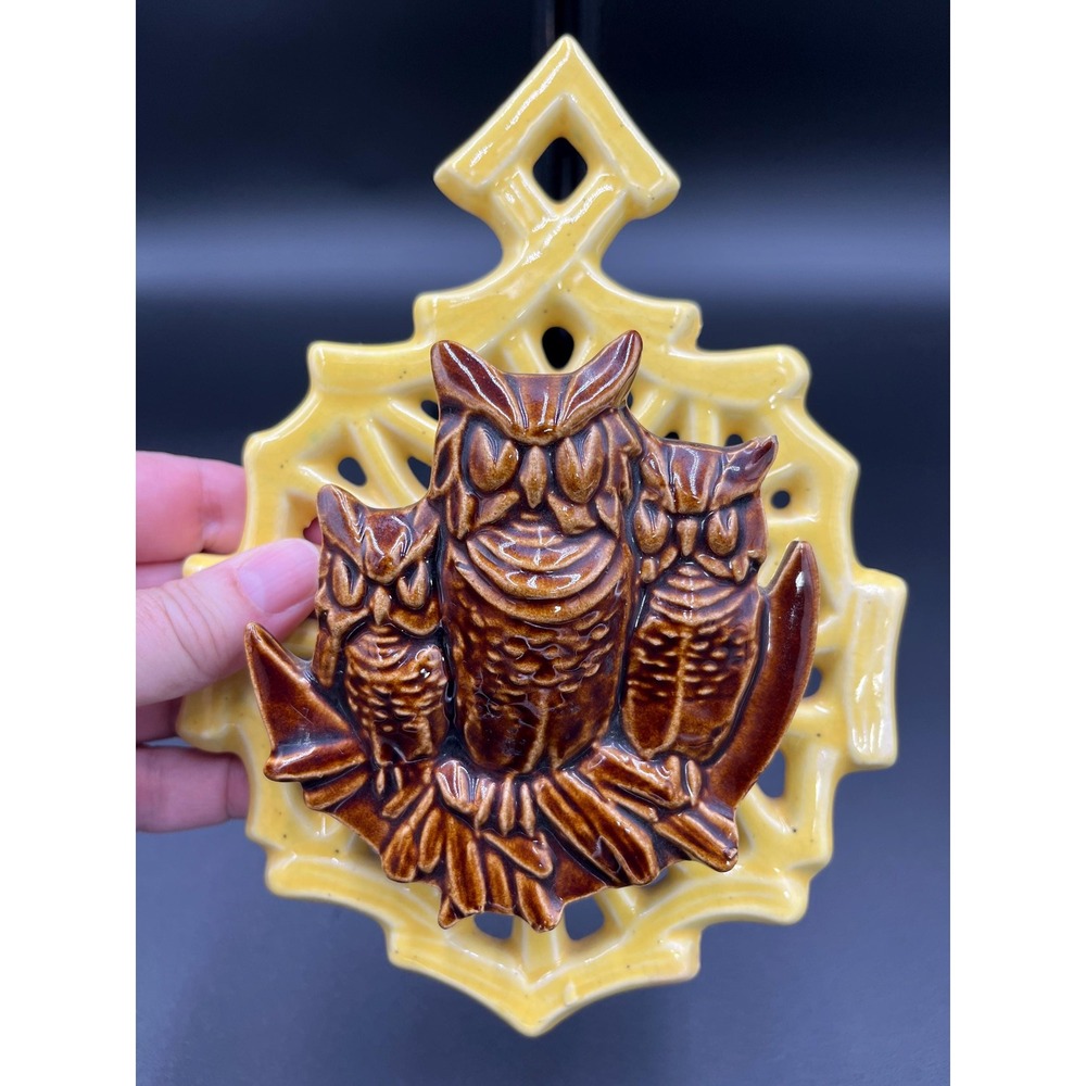 Vintage McCoy Owl Family Wall Pocket, USA Pottery Decor